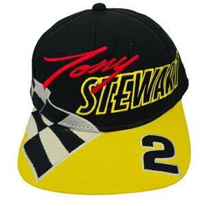 VTG‎ Tony Stewart #2 NASCAR Hat Snapback Cap Black Yellow Checkered Flag Racing